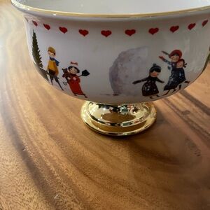 Festive Holiday Decor Bowl with Gold Accents